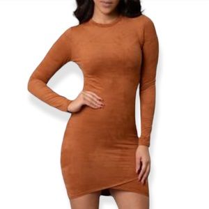 Fashion Nova brown long sleeve suede bodycon mini dress size S